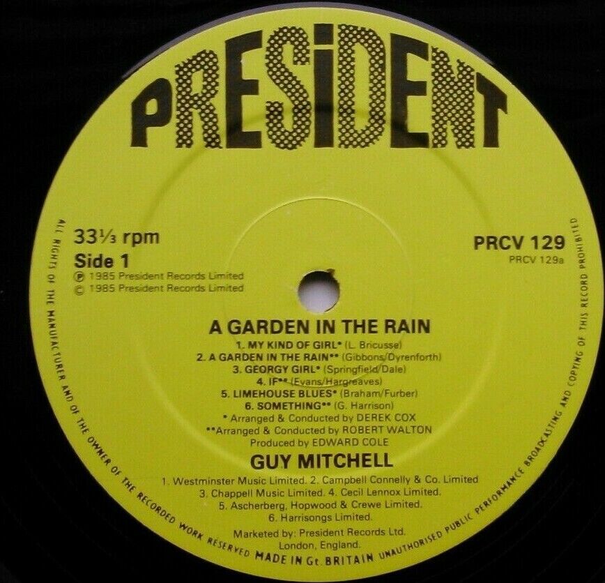 Guy Mitchell – A Garden In The Rain (President, 1985) 12" vinyl LP VG/VG