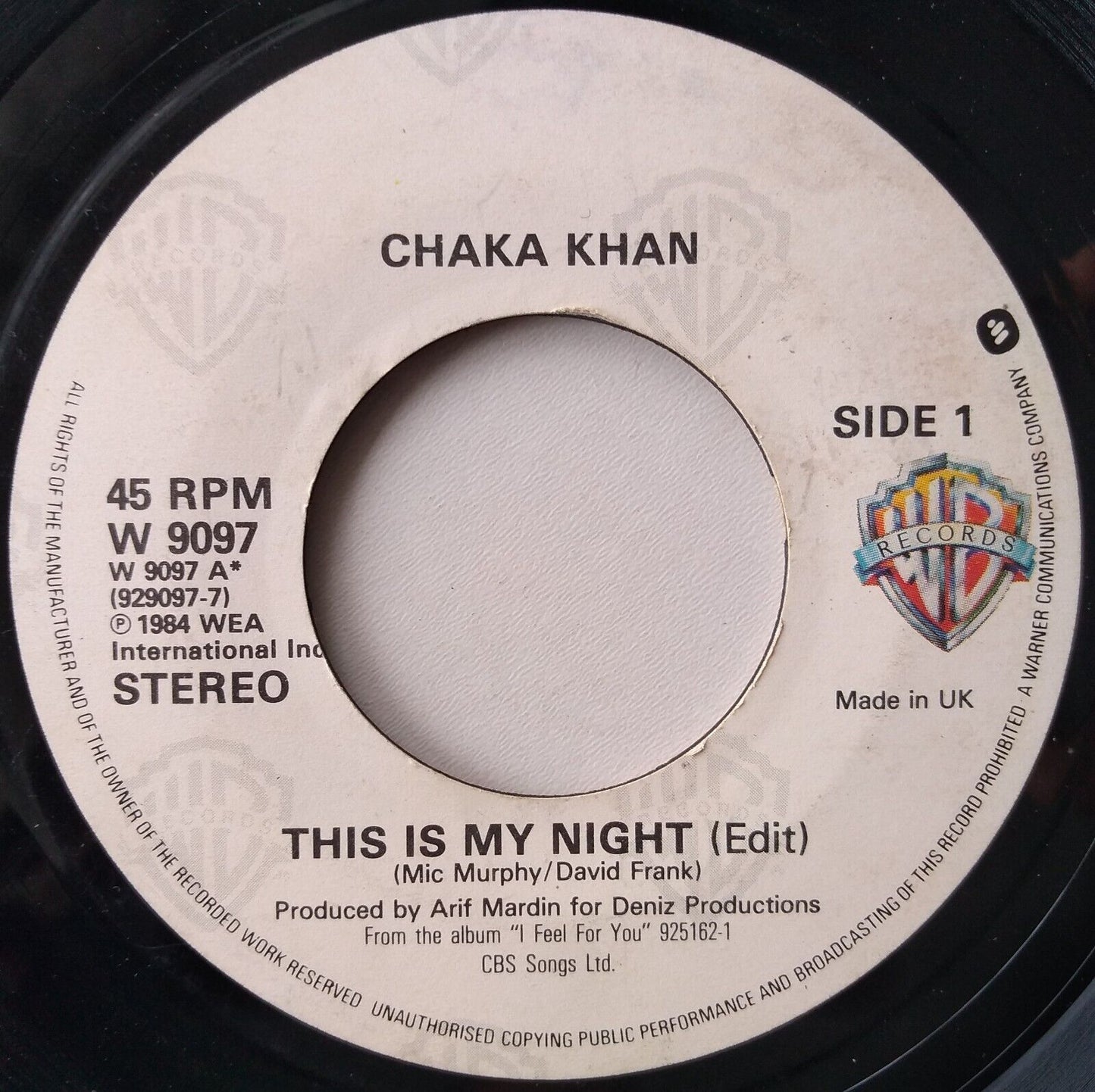 Chaka Khan ‎– This Is My Night (WB, 1984) 7" vinyl single VG/- jukebox centre