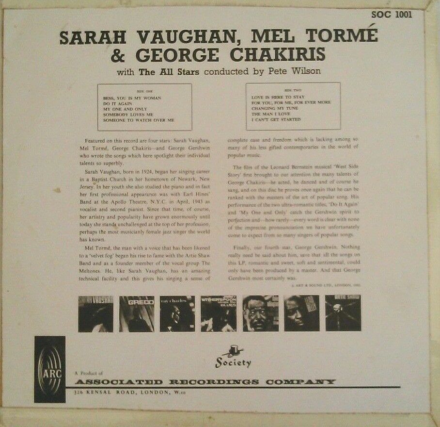 Sarah Vaughan, George Chakiris & Mel Tormé With The All Stars 12" vinyl LP VG/VG