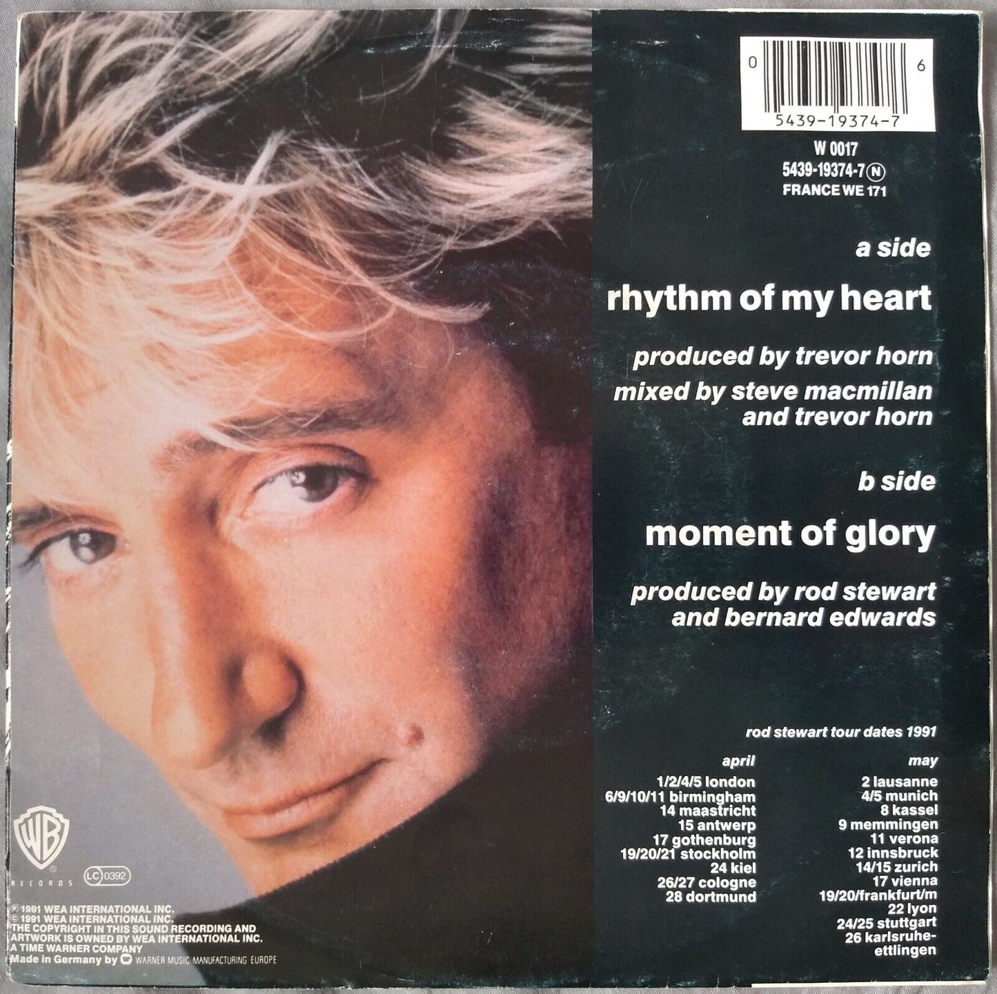 Rod Stewart - Rhythm Of My Heart (WB 1991) 7" vinyl single VG/VG Germany