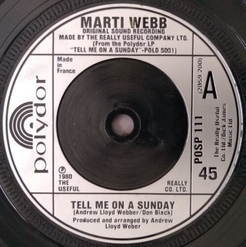 Marti Webb - Tell Me On A Sunday (Polydor 1980) 7" vinyl single VG/- slipcover