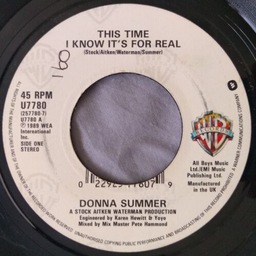 Donna Summer - This Time I Know It's For Real (1989) 7" vinyl single VG jukebox