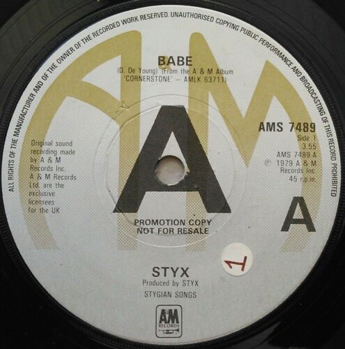 Styx - Babe (A&M, 1979) 7" vinyl single VG/- promo