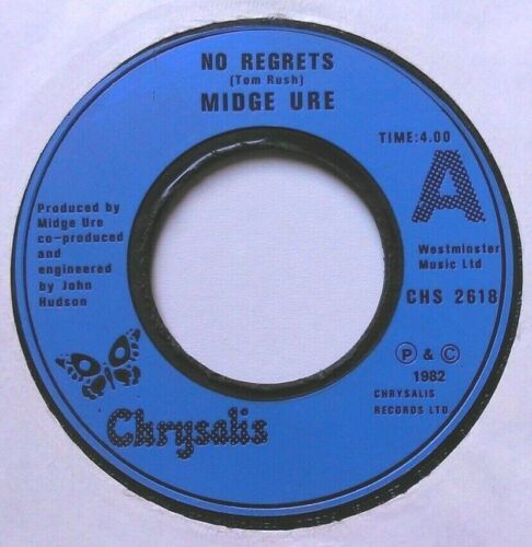 Midge Ure - No Regrets (Chrysalis, 1982) 7" vinyl single VG/- jukebox