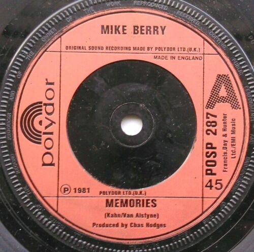 Mike Berry – Memories (Polydor, 1981) 7" vinyl single VG/-