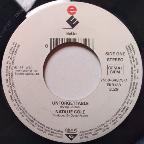 Natalie Cole & Nat King Cole - Unforgettable (Elektra 1991) 7" vinyl single VG/-