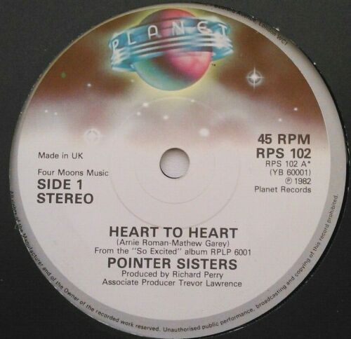 Pointer Sisters – Heart To Heart (Planet, 1982) 7" vinyl single VG/-