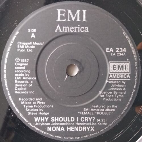 Nona Hendryx - Why Should I Cry (EMI 1987) 7” vinyl single VG/-