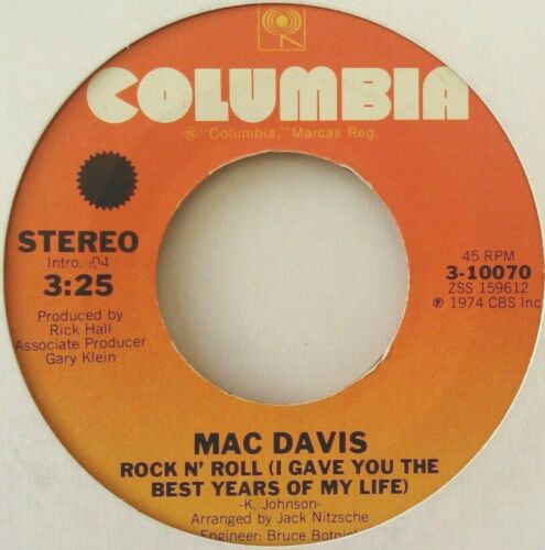 Mac Davis - Rock N' Roll (CBS, 1974) 7" vinyl single VG/- US jukebox centre