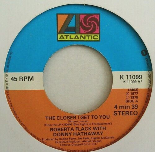 Roberta Flack With Donny Hathaway - The Closer I Get To You 7" vinyl single VG/-