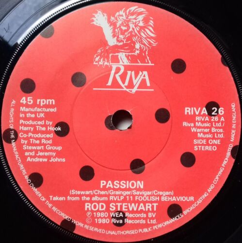 Rod Stewart - Passion (Riva, 1980) 7" single VG/-