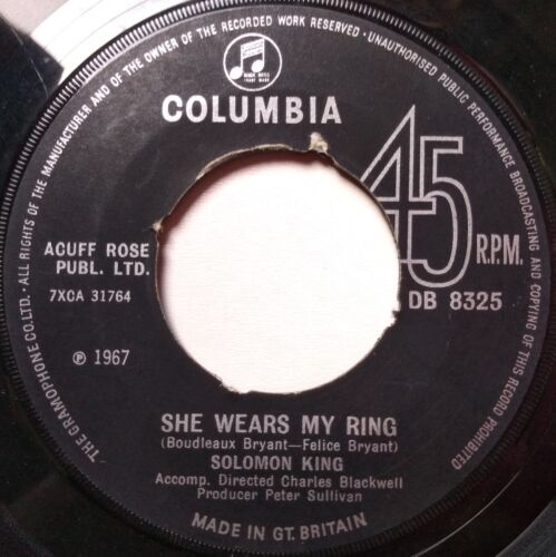 Solomon King - She Wears My Ring (Columbia 1967) 7" vinyl single VG/- jukebox