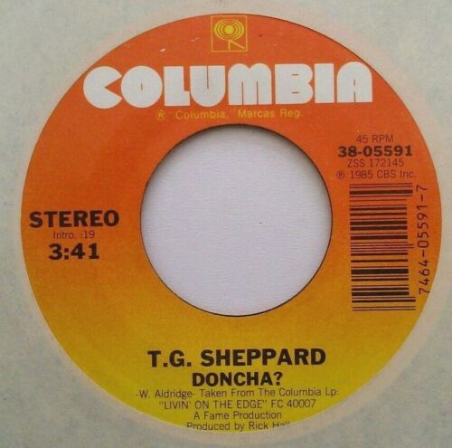 T. G. Sheppard – Doncha? (1985) 7" vinyl US single VG/- promo jukebox centre