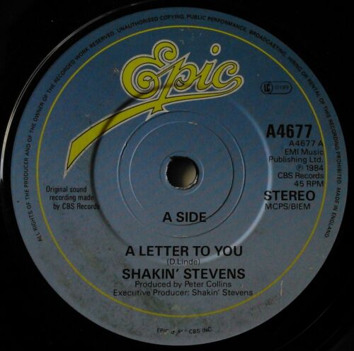 Shakin' Stevens – A Letter To You (Epic, 1984) 7" vinyl single VG/-