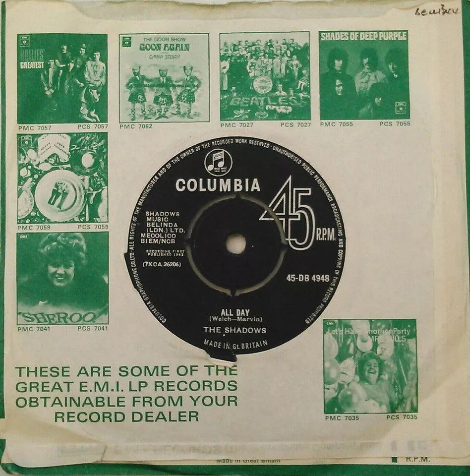 The Shadows - Dance On ! (Columbia, 1962) 7" vinyl single VG/-