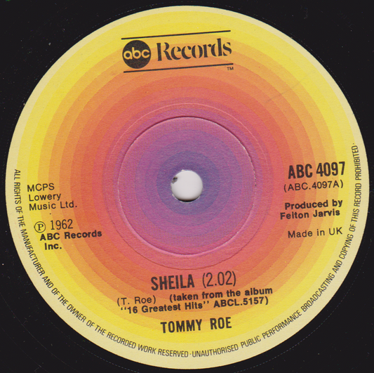 Tommy Roe – Sheila (ABC 1976) 7" vinyl single VG/- reissue