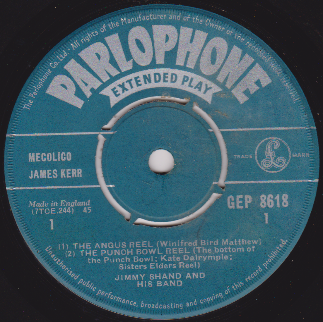 Jimmy Shand & His Band – A Swirl Of The Kilt (1957) 7" vinyl EP G+/-