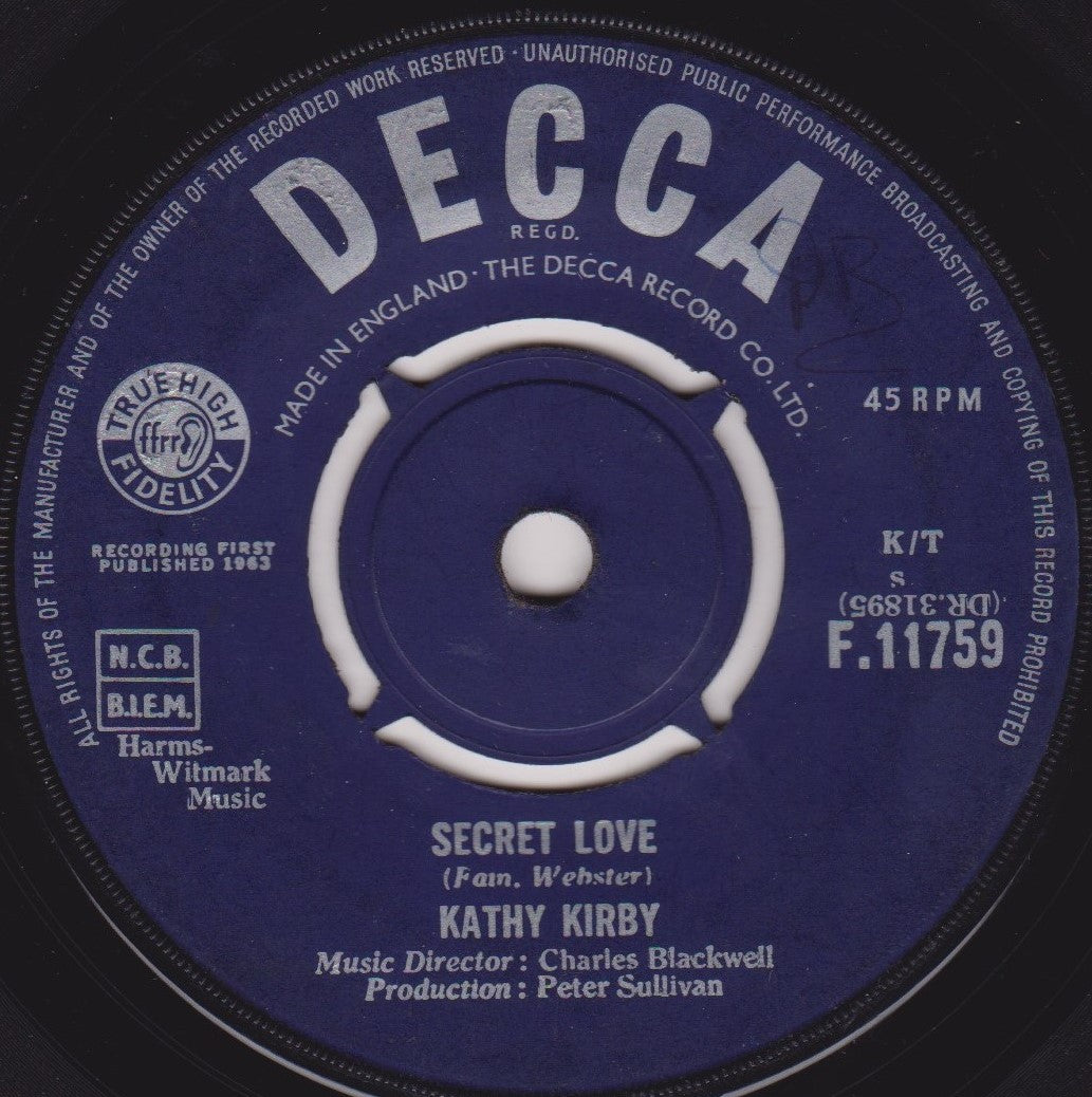 Kathy Kirby – Secret Love (Decca 1963) 7" vinyl single G+/-