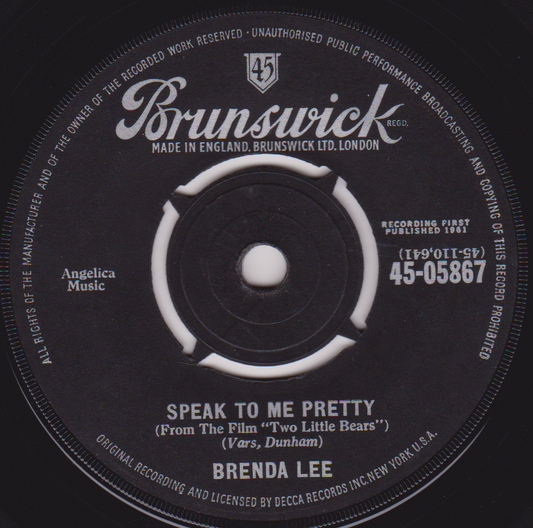Brenda Lee ‎– Speak To Me Pretty (Brunswick 1962) 7" vinyl single VG/-