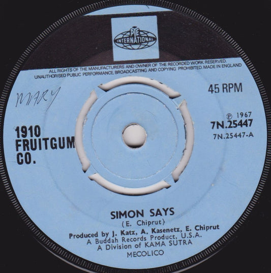 1910 Fruitgum Co. ‎– Simon Says (Pye 1967) 7" vinyl single VG/-