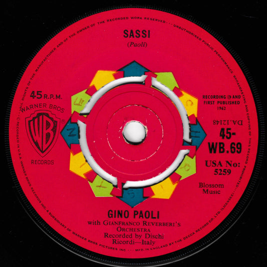 Gino Paoli / Emilio Pericoli ‎– Sassi / Al Di La (WB 1962) 7" vinyl single G+/-
