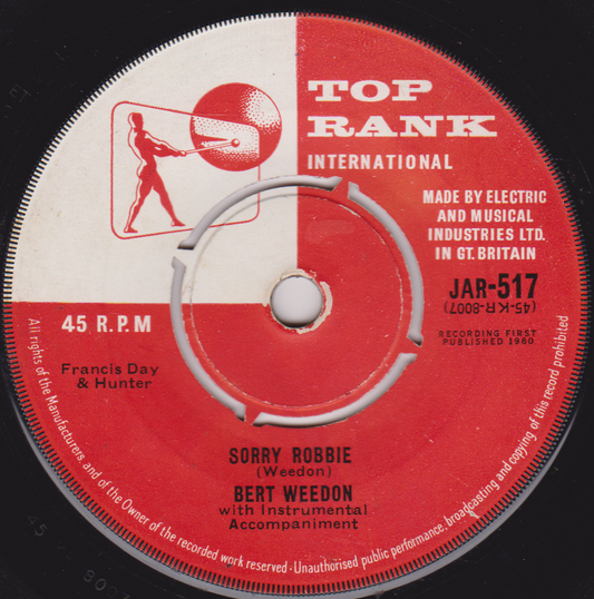 Bert Weedon - Sorry Robbie (Top Rank 1960) 7" vinyl single VG/-