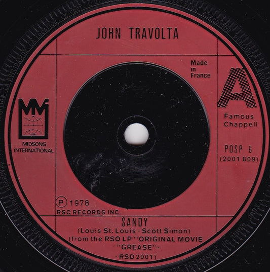 John Travolta ‎– Sandy (Midsong 1978) 7" vinyl single G+/-