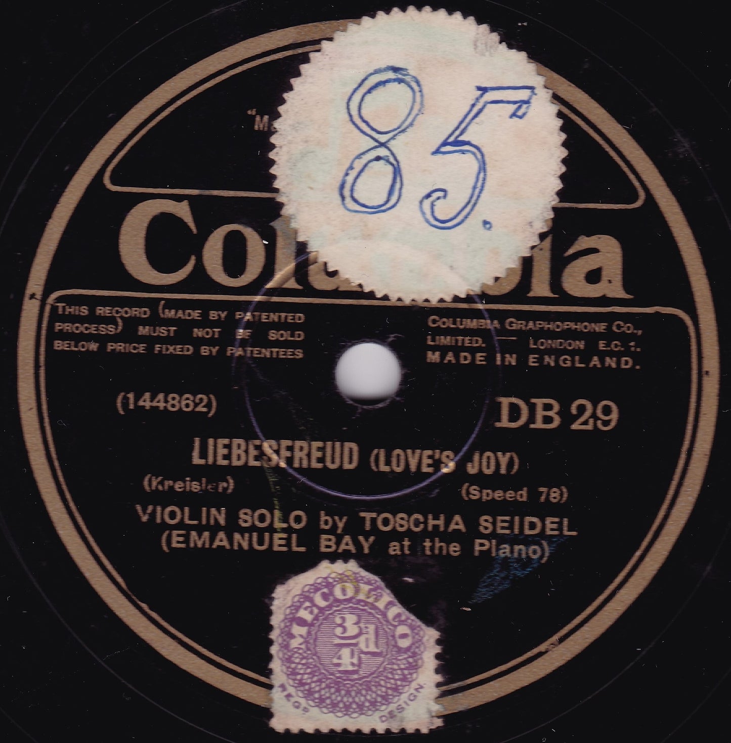 Toscha Seidel - Schon Rosmarin (Columbia 1929) 10" shellac VG/-