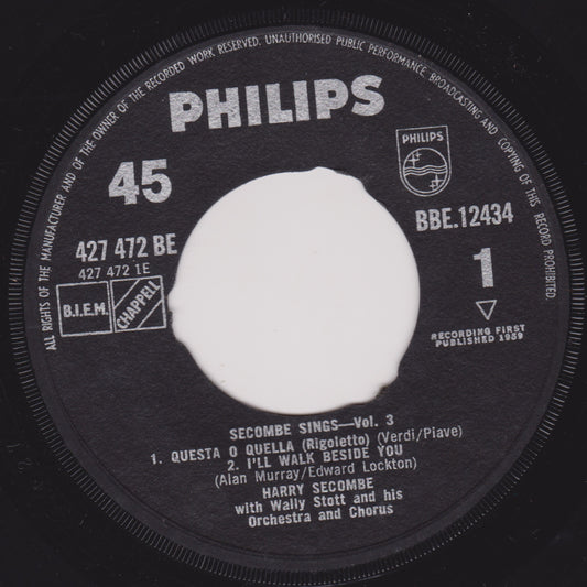 Harry Secombe - Secombe Sings Vol. 3 (Philips, 1959) 7" vinyl EP G+/- jukebox centre