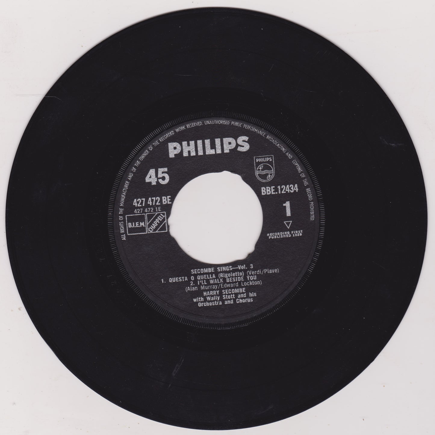 Harry Secombe - Secombe Sings Vol. 3 (Philips, 1959) 7" vinyl EP G+/- jukebox centre
