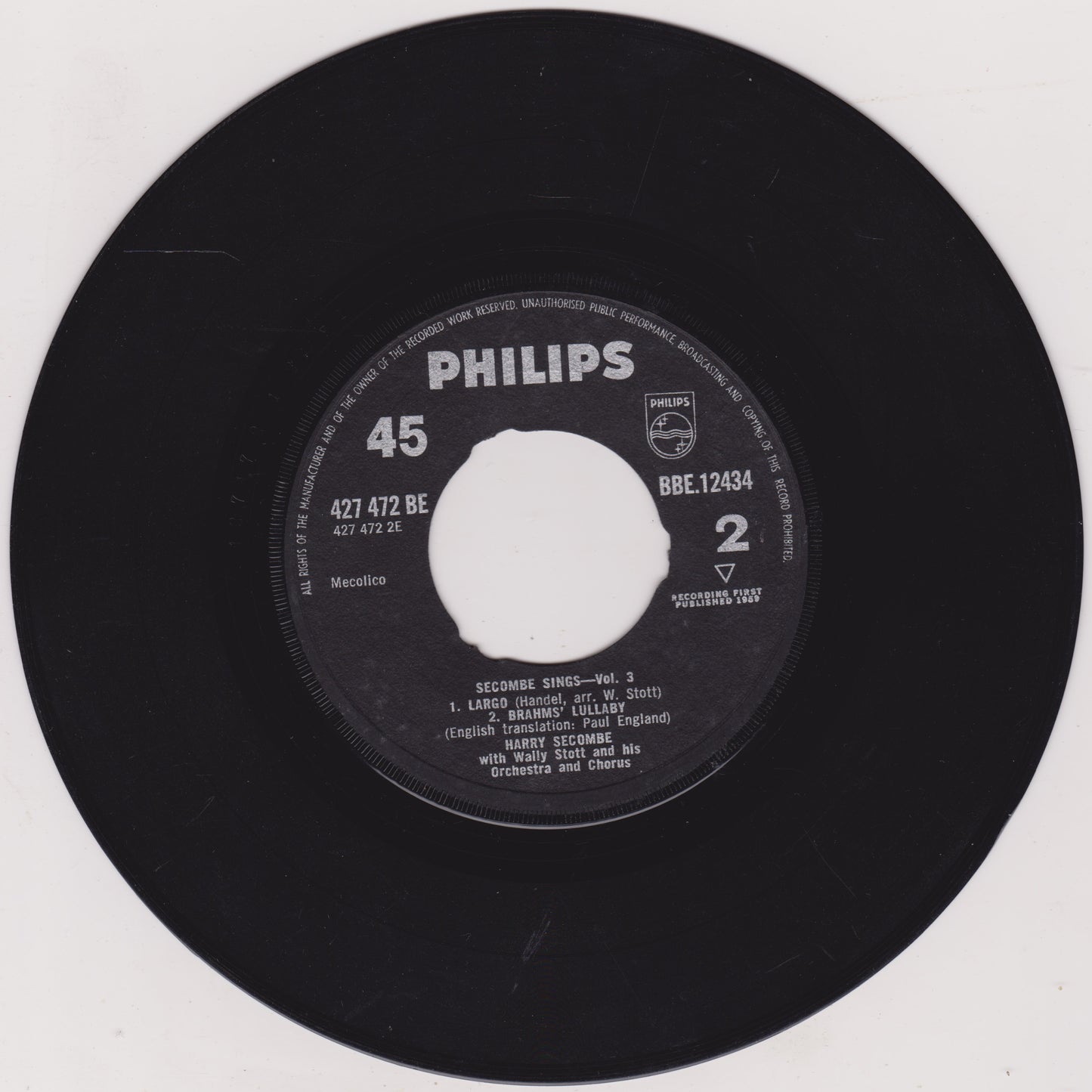 Harry Secombe - Secombe Sings Vol. 3 (Philips, 1959) 7" vinyl EP G+/- jukebox centre