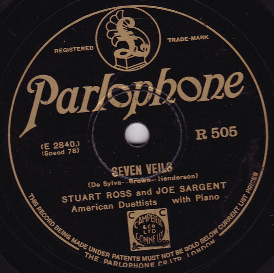 Stuart Ross And Joe Sargent – Seven Veils (Parlophone 1929) 10" shellac G+/-