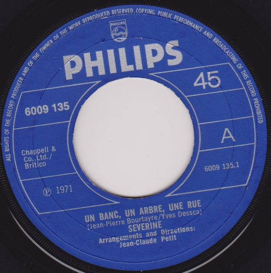 Severine ‎– Un Banc, Un Arbre, Une Rue (Philips 1971) 7" vinyl single VG/- jukebox