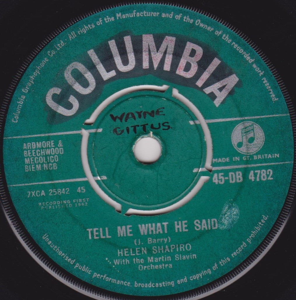 Helen Shapiro With The Martin Slavin Orchestra ‎– Tell Me What He Said 7" vinyl single G+/-