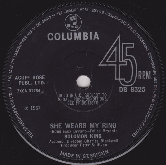 Solomon King ‎– She Wears My Ring (Columbia 1967) 7" vinyl single VG/-