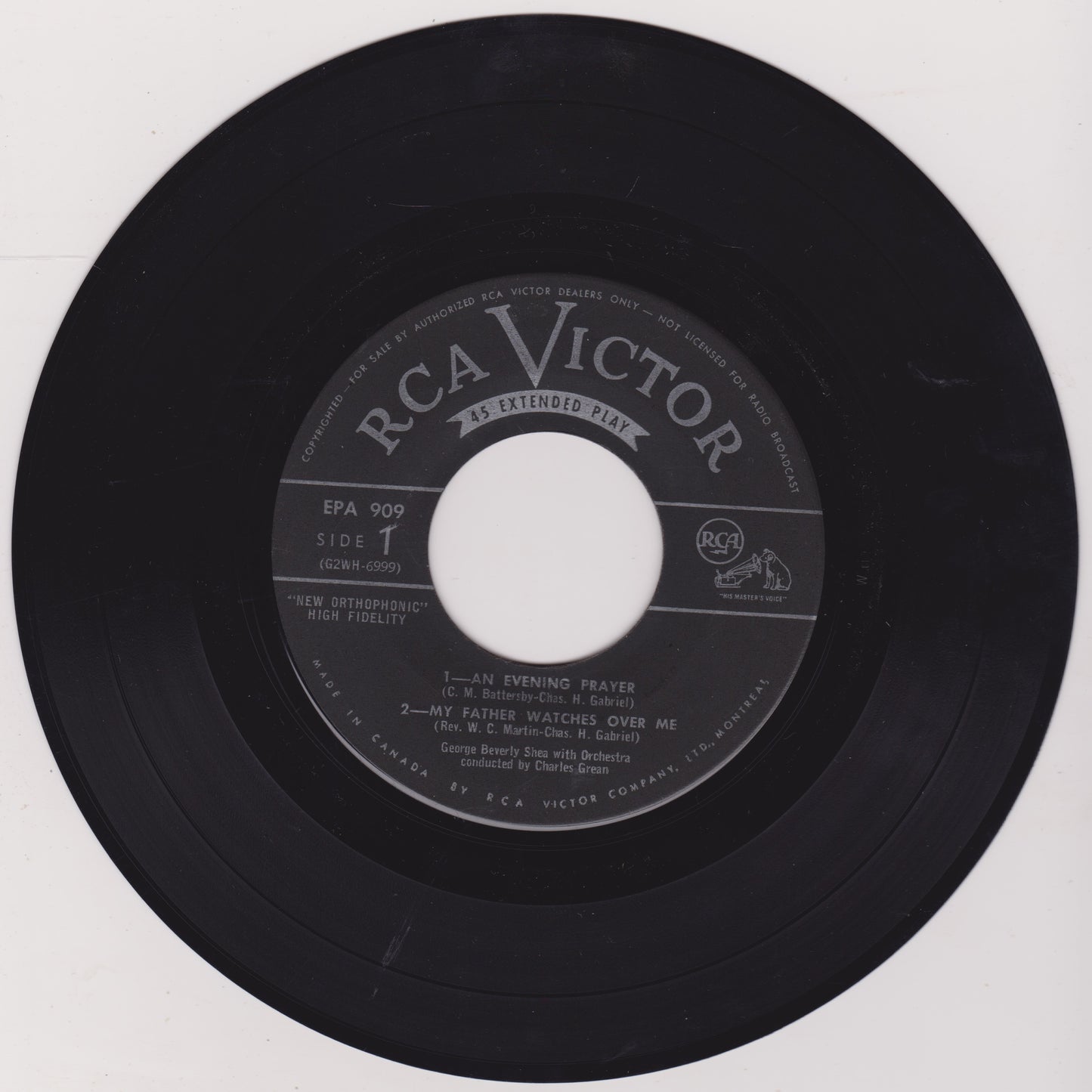 George Beverly Shea - An Evening Prayer (RCA Victor) 7" vinyl EP VG/- Canada jukebox