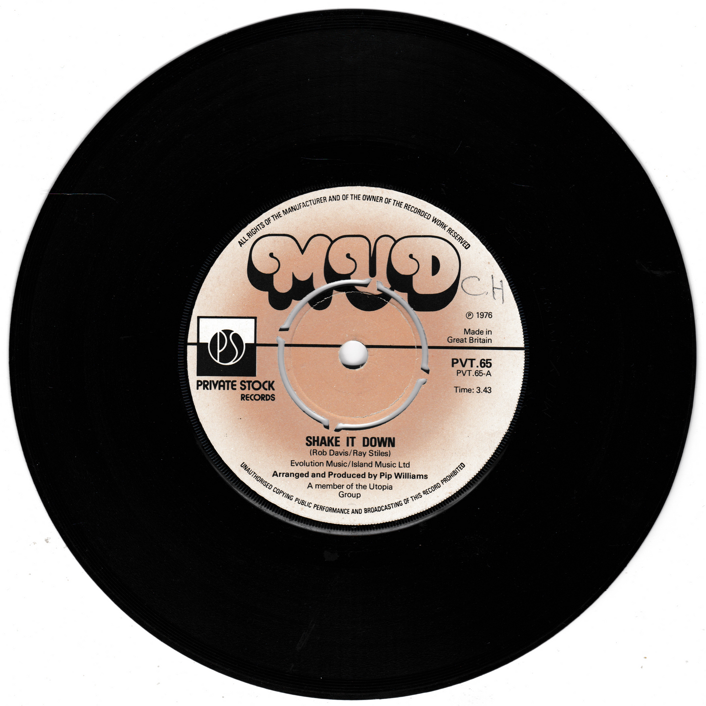 Mud - Shake It Down (Private Stock 1976) 7" vinyl P/S single G+/G+