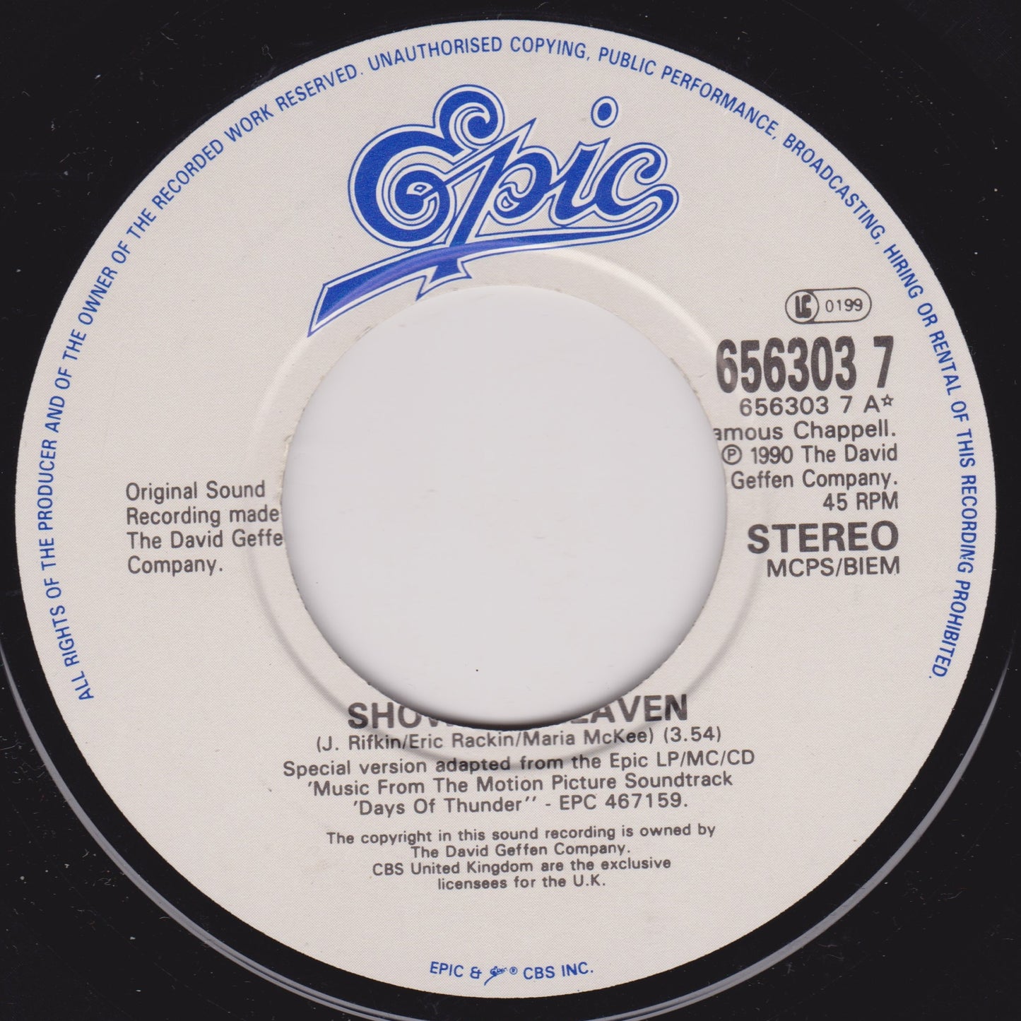 Maria McKee – Show Me Heaven (Epic 1990) 7" vinyl single VG/- jukebox centre