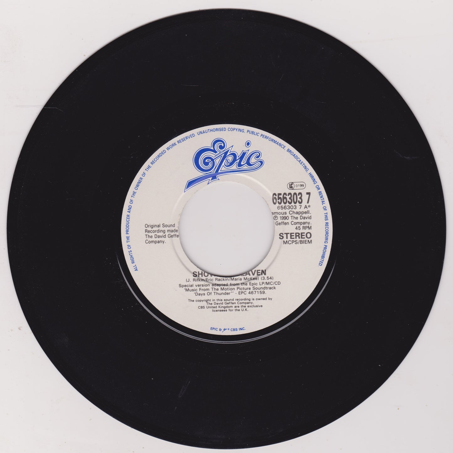 Maria McKee – Show Me Heaven (Epic 1990) 7" vinyl single VG/- jukebox centre