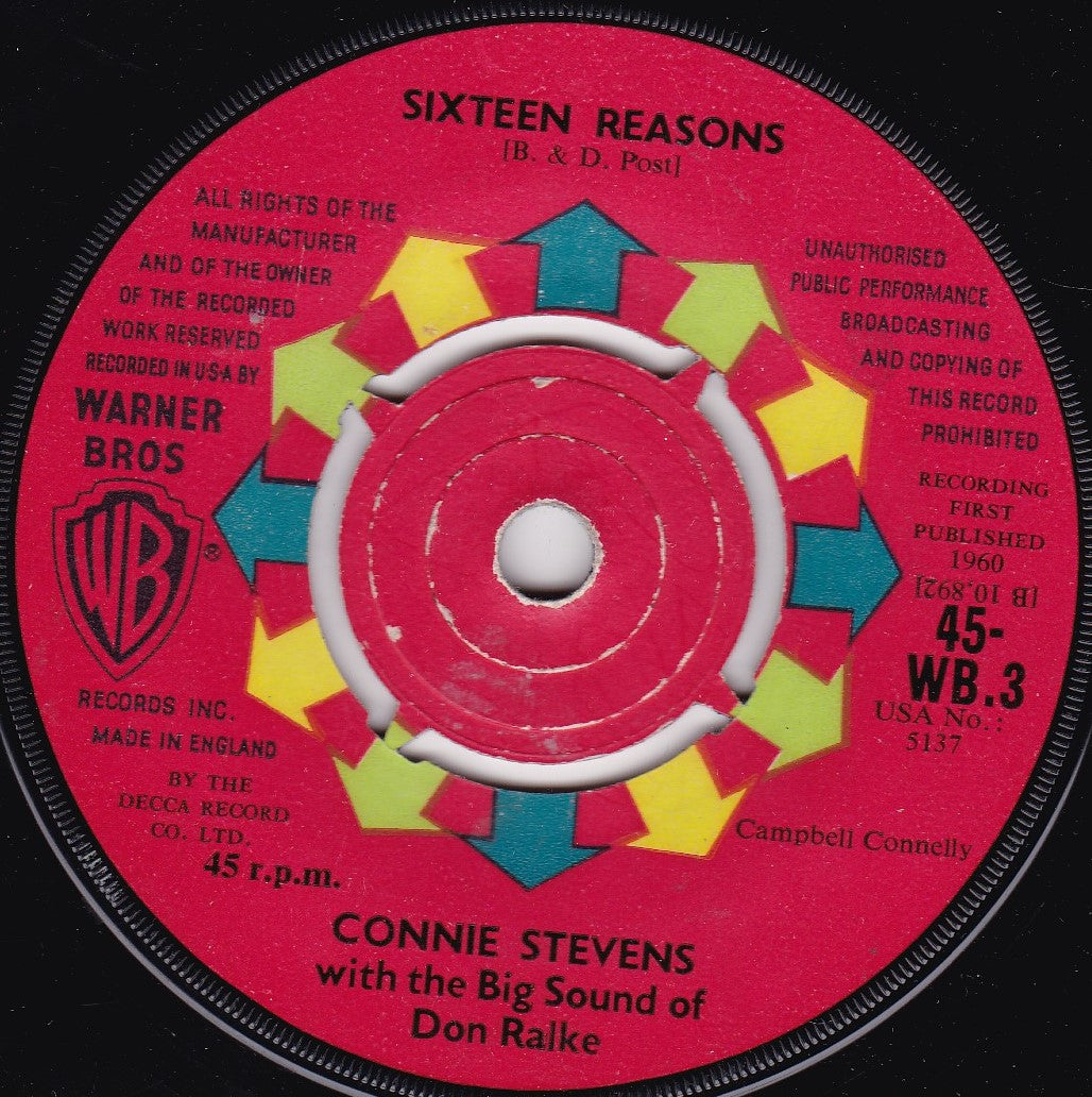 Connie Stevens - – Sixteen Reasons (WB 1960) 7" vinyl single G+/-