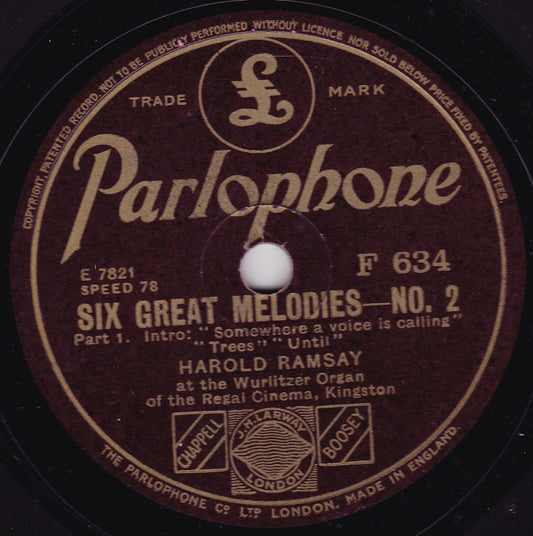 Harold Ramsay - Six Great Melodies No2 (Parlophone) 10" shellac VG/VG