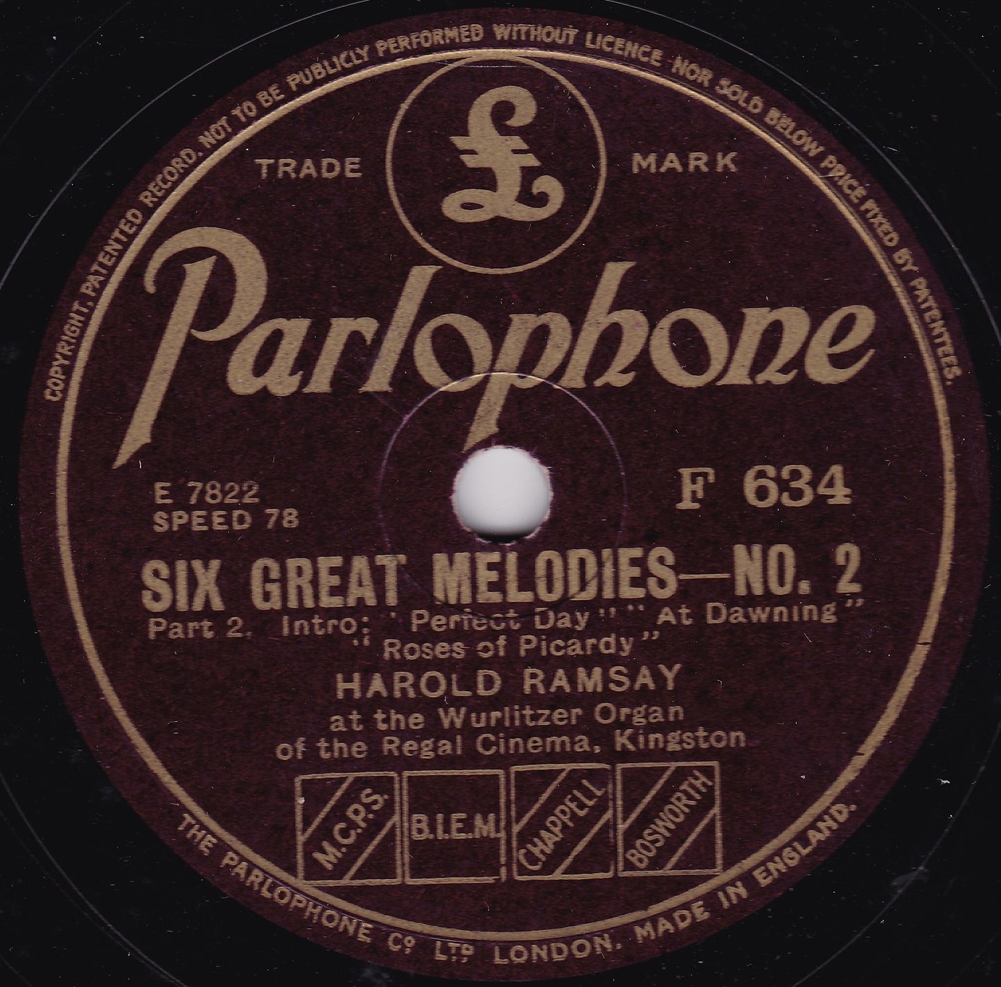 Harold Ramsay - Six Great Melodies No2 (Parlophone) 10" shellac VG/VG