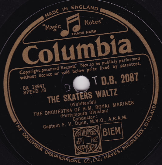 Orchestra Of H. M. Royal Marines - The Skaters Waltz (Columbia) 10" shellac VG/-