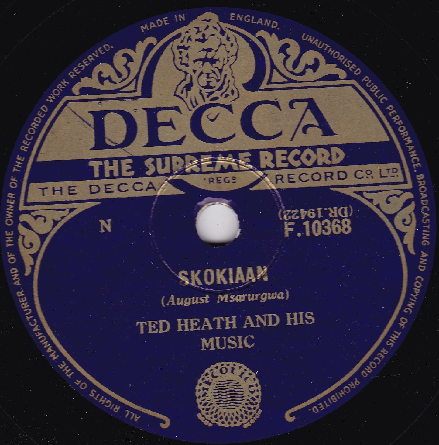 Ted Heath And His Music – Skokiaan / Bone Idle (Decca) 10" shellac VG/-