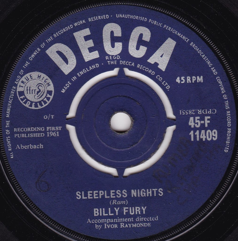 Billy Fury ‎– I'd Never Find Another You (Decca 1961) 7" vinyl single G+/-