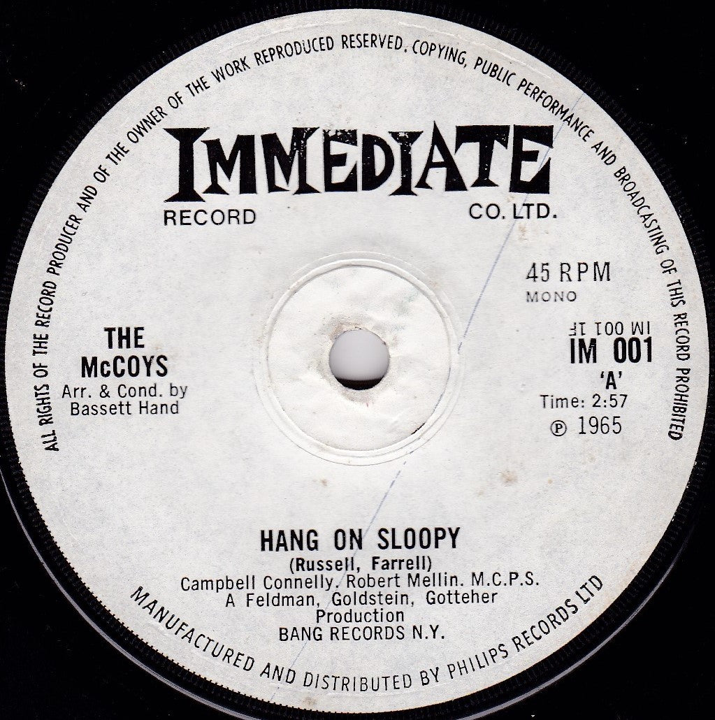 The McCoys – Hang On Sloopy (Immediate 1965) 7" vinyl single G+/-