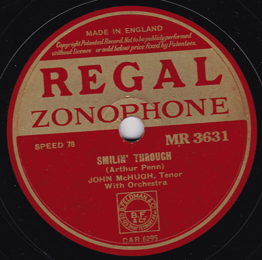 John McHugh - Smilin' Through (Regal Zonophone) 10" shellac VG/-