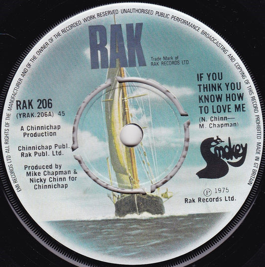 Smokey – If You Think You Know How To Love Me (RAK, 1975) 7" vinyl single G+/-