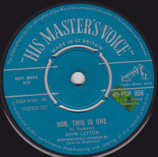 Record label from 'His Master's Voice' with text and branding