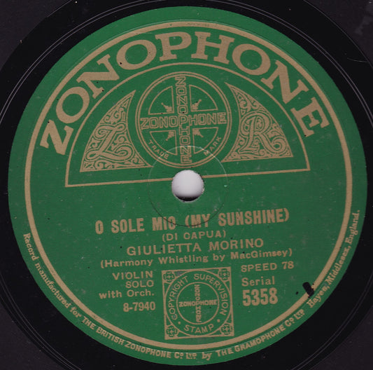 Giulietta Morino ‎– La Paloma (The Dove) (Zonophone 1929) 10" shellac VG/-